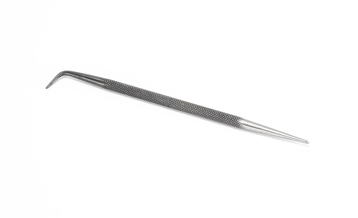 Anreissnadel mit zwei Hartmetallspitzen, Detailansicht der gebogenen Spitze